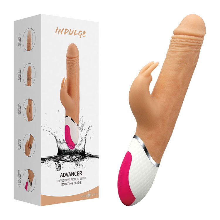 Vibrador de coelho giratório e empurrador de contas realistas